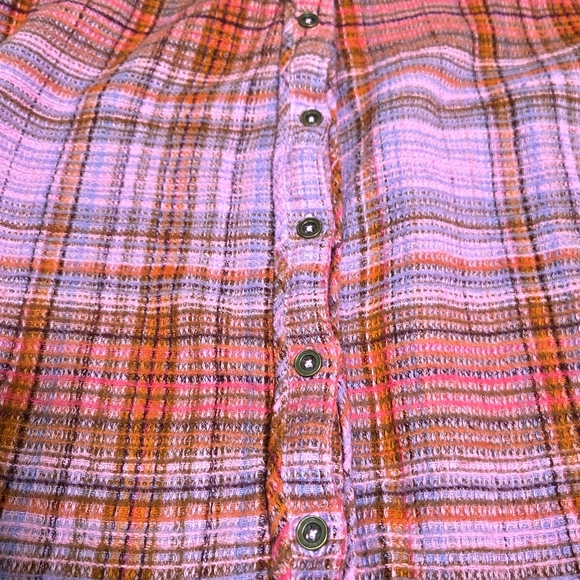 Free people Alexa plaid mini dress button front pink orange medium NWT - Picture 3 of 13